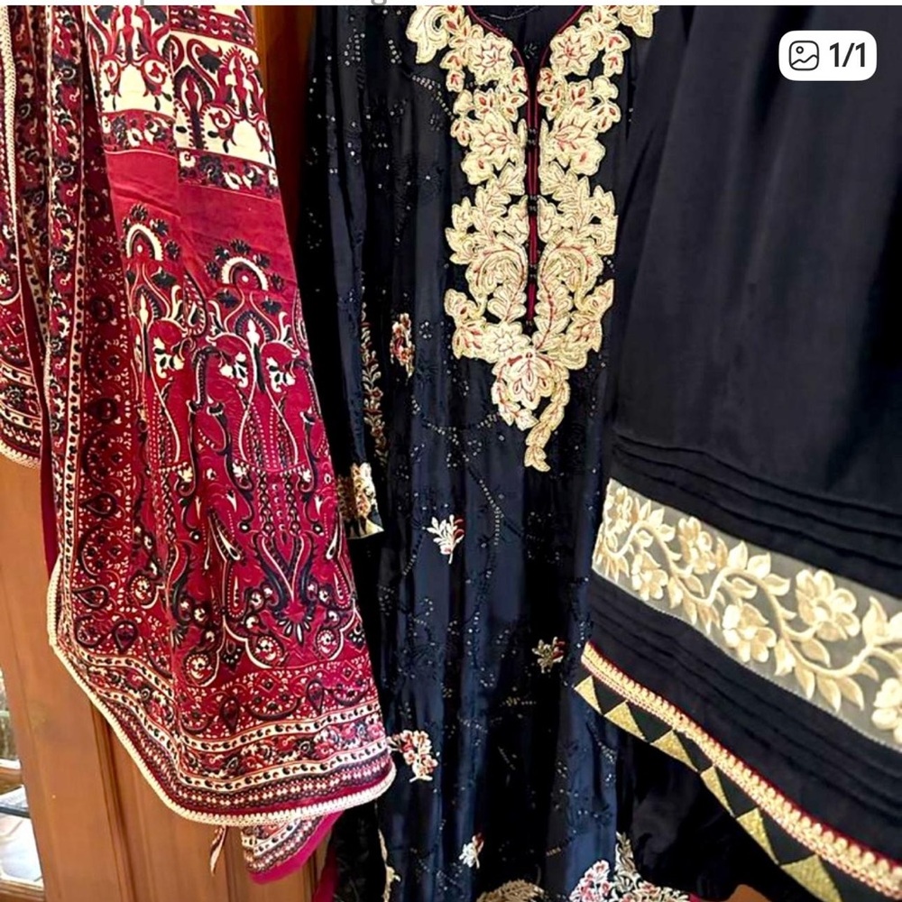 Elegant Black and Red Embroidered Kurta Bottoms